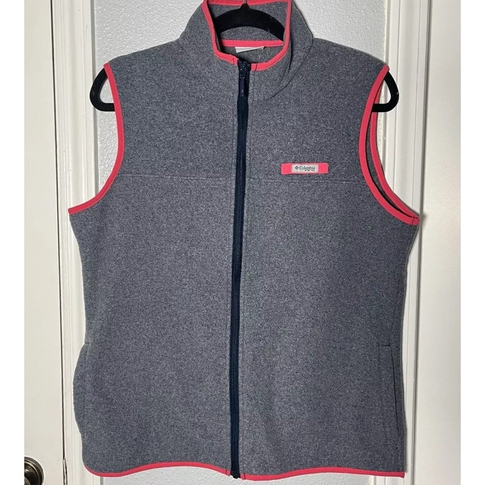 Columbia PFG Fleece Vest Small Womens Gray Pink Performance Fishing Gear Hike